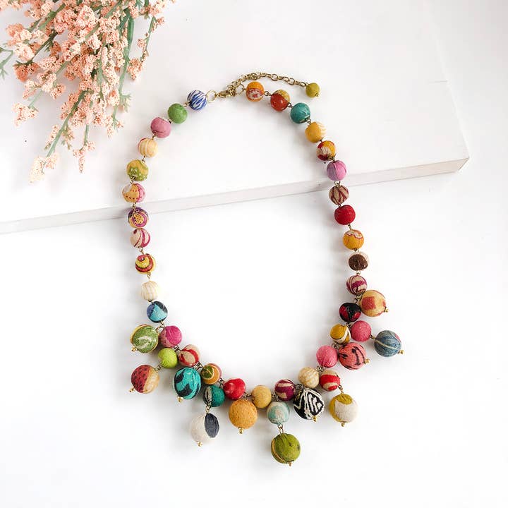 WorldFinds - Wholesale Beaded/Pearl Necklace - Kantha Bloom Necklace