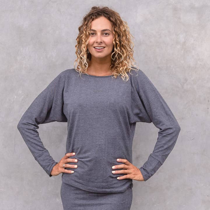 Yanti Denim ekologisk bomull långärmad överdel för yoga och vardag för wholesale av Jaya