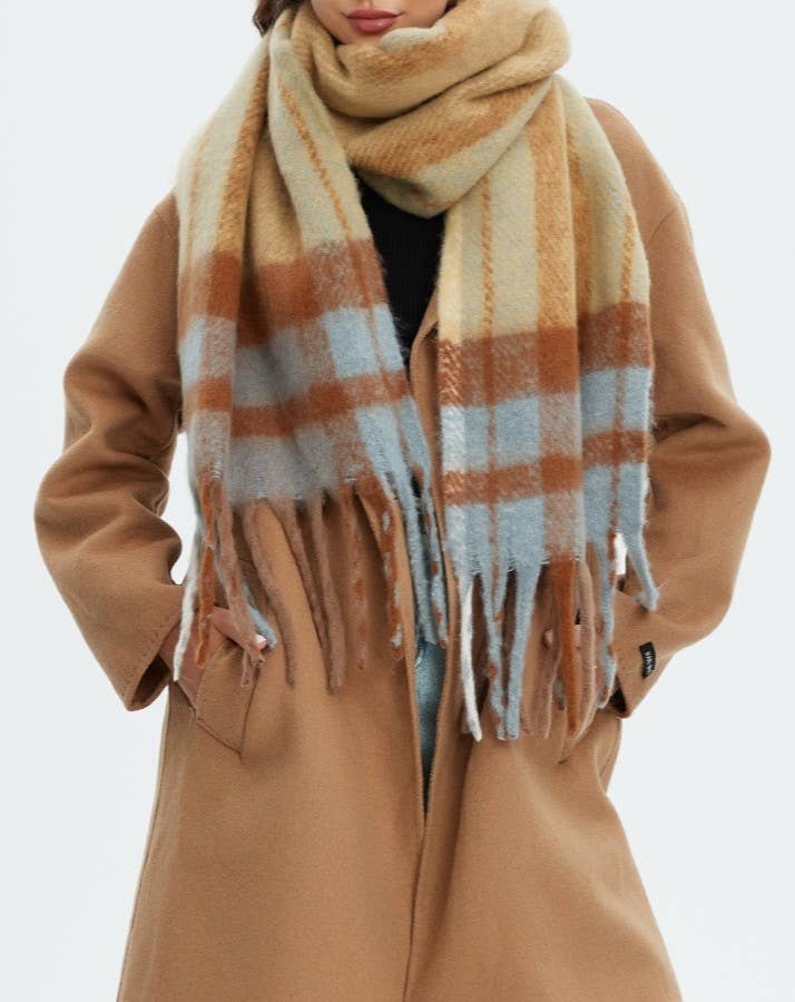 MKS America - Wholesale Scarf - Women's - Fashionable Color-Block Plaid Scarf3