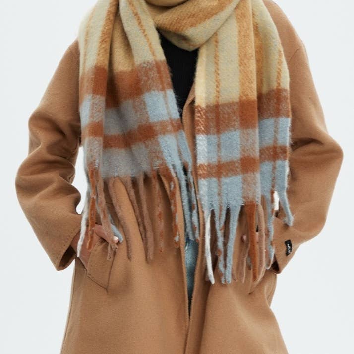 MKS America - Wholesale Scarf - Women's - Fashionable Color-Block Plaid Scarf3