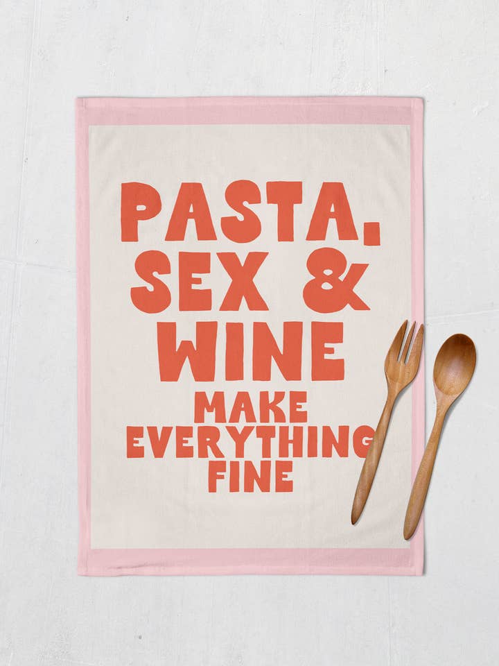 Pâtes, Sexe & Vin Rendent Tout Bien | Torchon pour la vente par Wisdom and Wonder Designs