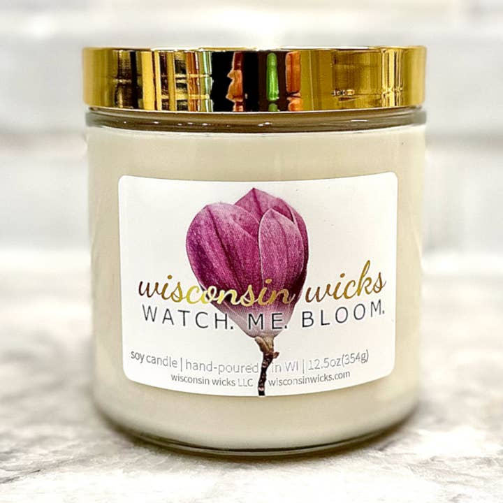 'Watch Me Bloom' Springtime Scented Soy Jar Candle for wholesale by Wisconsin Wicks