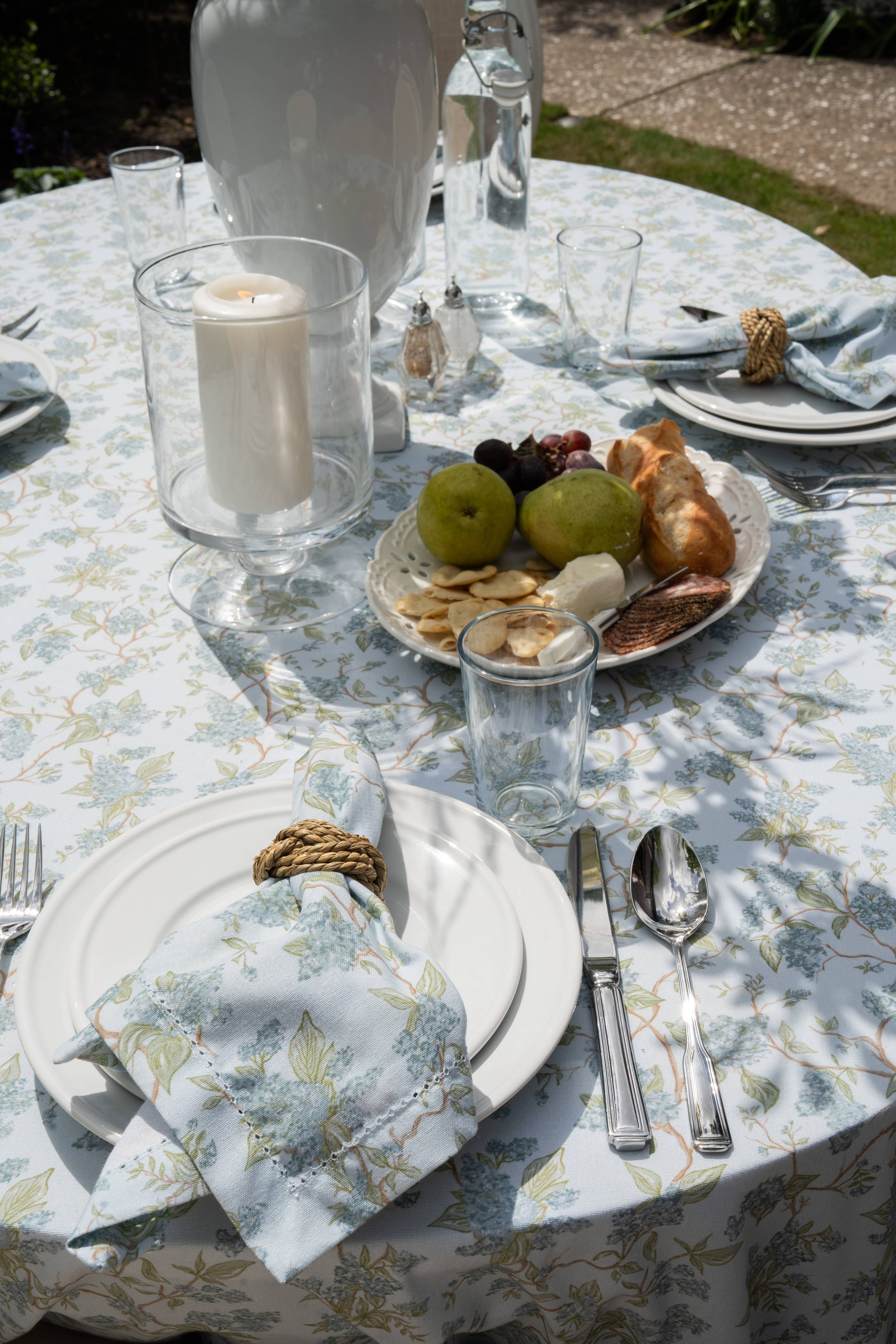 Hyacinth Blue Floral Cotton Tablecloth For Spring and Wedding Table for wholesale on Faire6