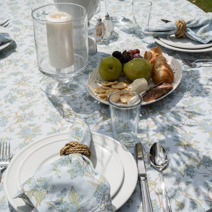 Hyacinth Blue Floral Cotton Tablecloth For Spring and Wedding Table for wholesale on Faire6