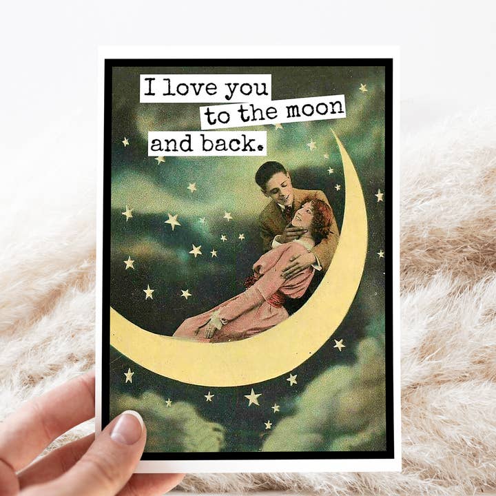Carte de vœux. Je t'aime jusqu'à la lune et retour. pour la vente par Raven's Rest Studio
