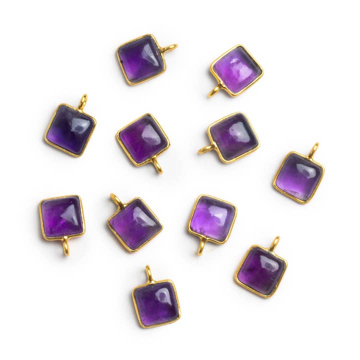 8mm Vermeil Bezeled Amethyst Square Pendant 1 Bead for wholesale by The Bead Traders