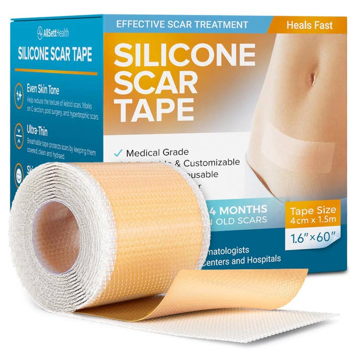 Silicone Scar Tape Reusable Sheets (60” x 1.6”) Medical Grade Silicone Scar Sheets for Surgical Scars, Burns, Tummy Tuck, Keloid, C-Section - Cut to Size Scar Treatment for wholesale by AllSett Health