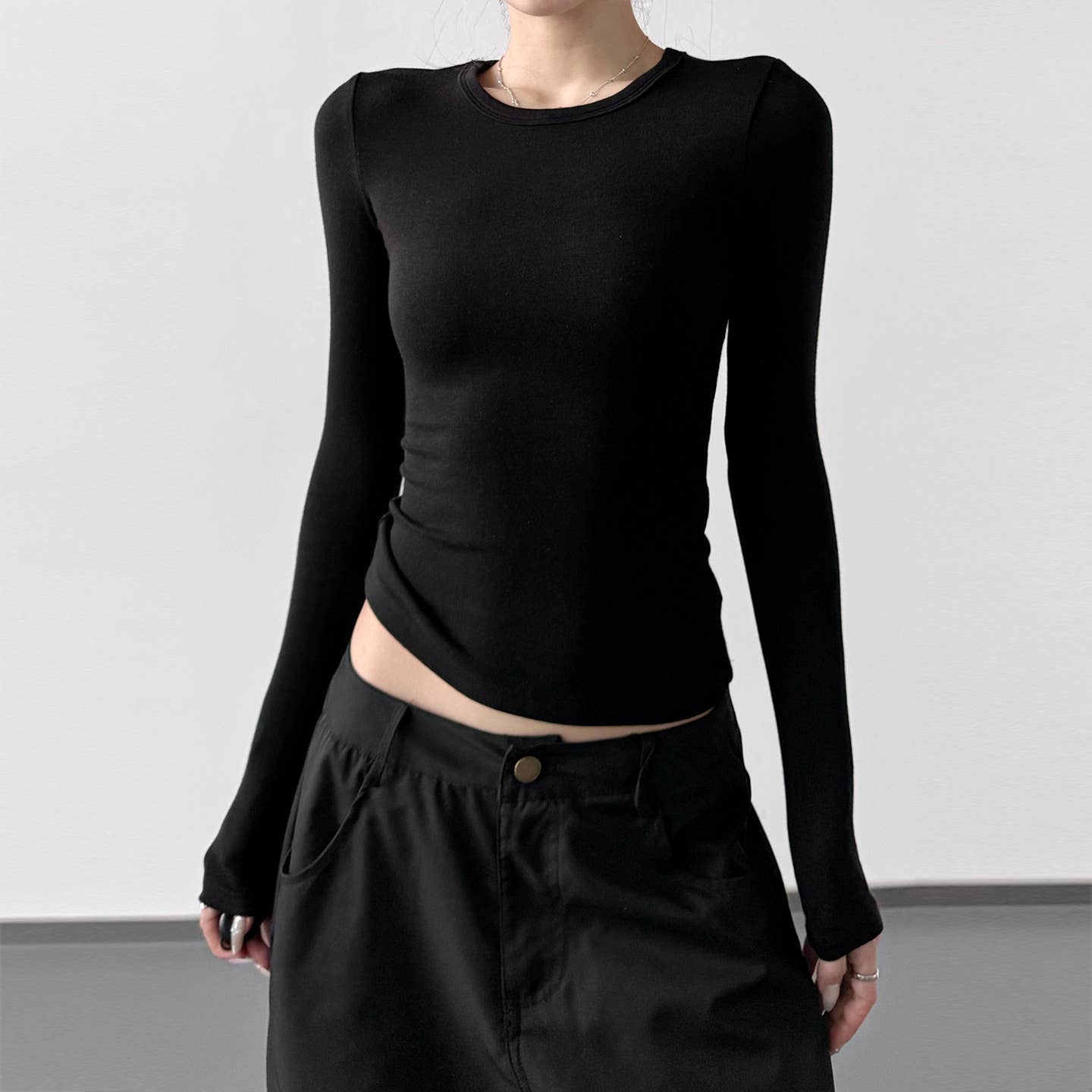 UZ Wholesale Store - Vendita all'ingrosso Top in maglia - Donna - Maglietta a maniche lunghe aderente a tinta unita0