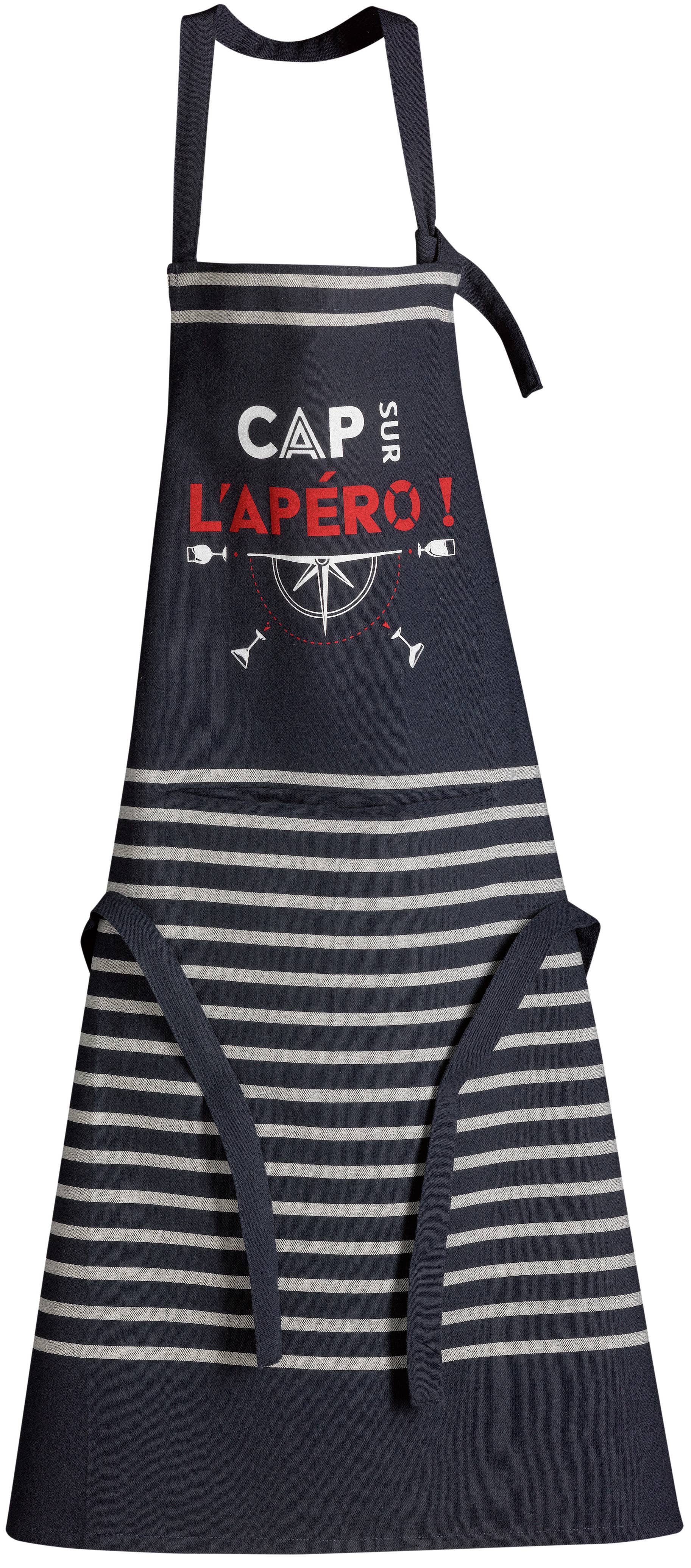 Maison Vivaraise & La Cerise sur le Gâteau - Vente Tabliers - Tablier De Cuisine Cap Sur L'Apéro Recyclé Marine 72 X 900