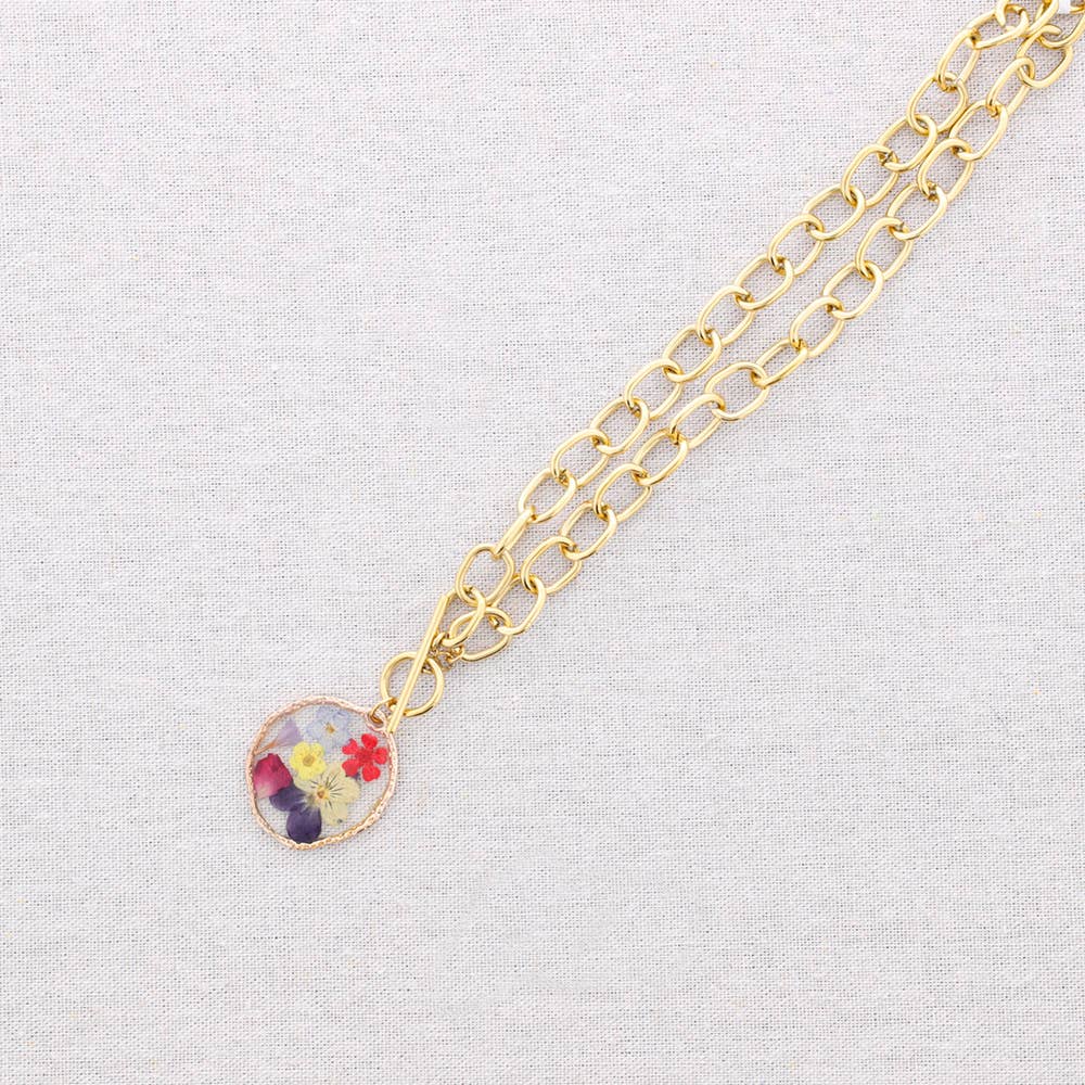 Sonata - Wholesale Snap Jewelry - Steel Choker with Dried Flowers Pendant1