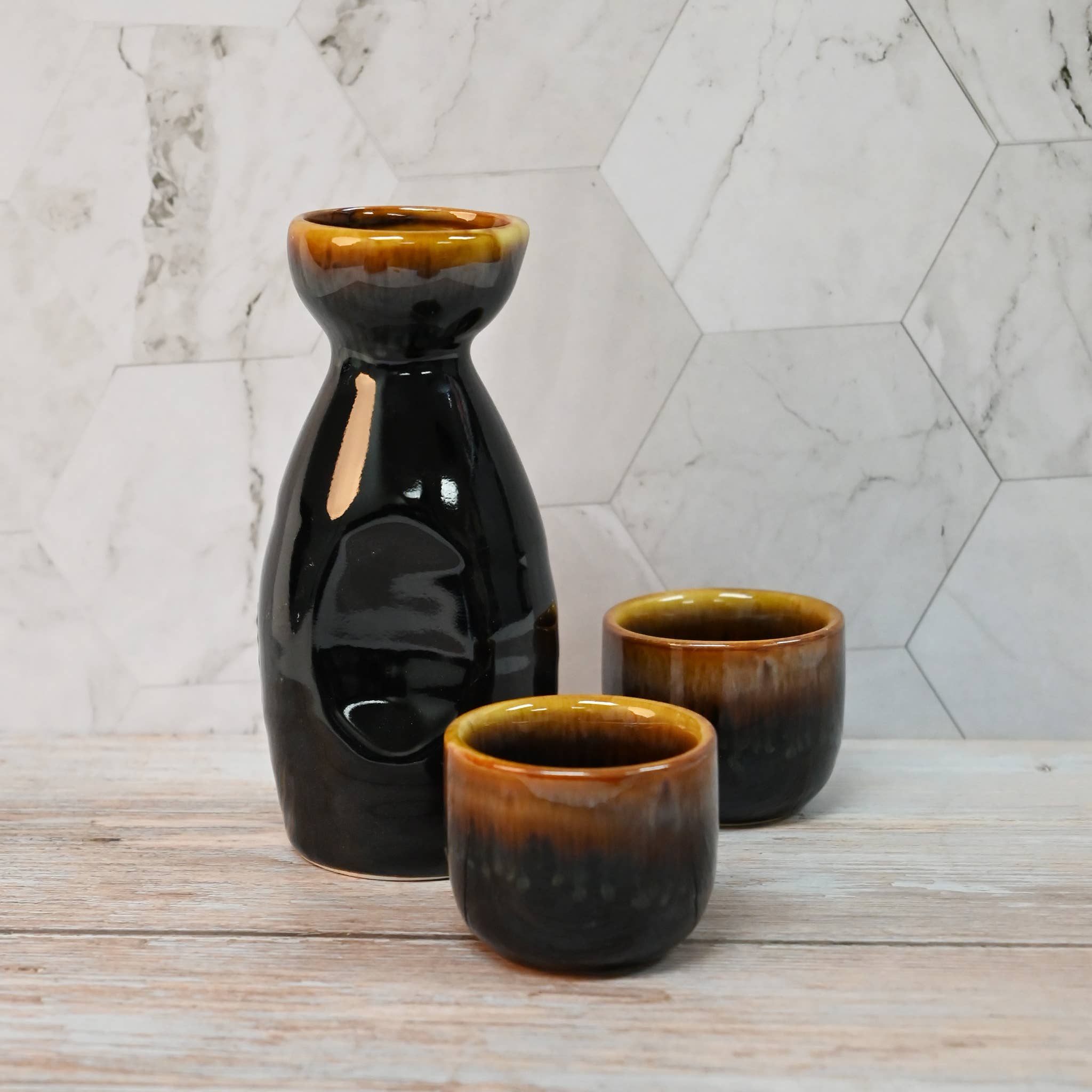Fuji Merchandise Corporation - Wholesale Drinking Glass/Cup - SAKE SET – SAKE SET – BLACK DRIP GLAZE5