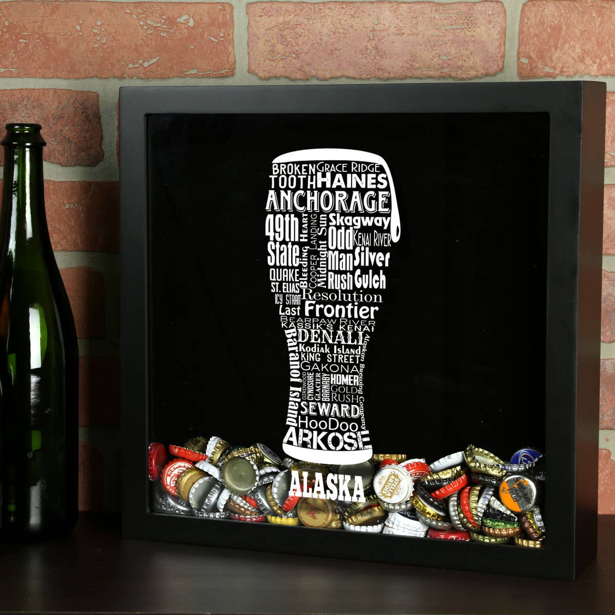 Torched Products - Vendita all'ingrosso Decorazione da parete 3D - State Beer Cap Shadow Box, nero, tipografia della birra artigianale52