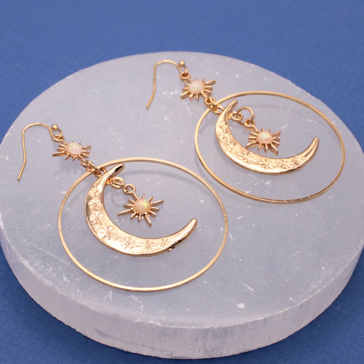 ZAD - Wholesale Dangle Earrings - Celestial Dreams Moon Sun Gold Earrings2