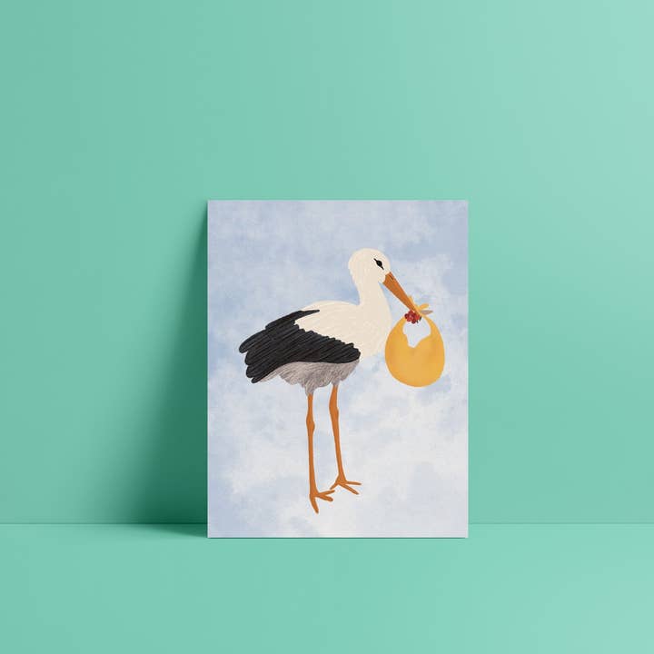 Grußkarte „Storch Delivery“ für den Großhandel von Hey There Leila