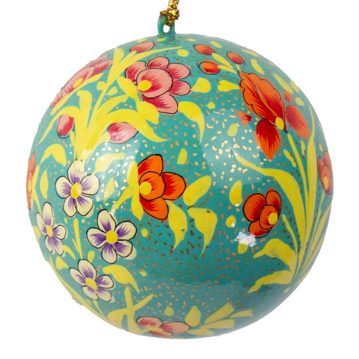 Global Crafts - Vendita all'ingrosso Decorazione - Ornamento Dipinto a Mano Turchese con Fiori di Peonia2