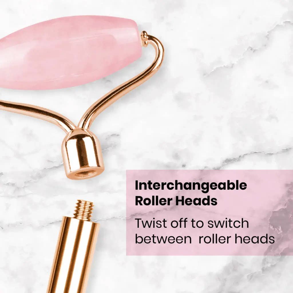 Lindo - Wholesale Face/Beauty Roller - Lindo Rose Quartz Roller Set - Interchangeable Heads2