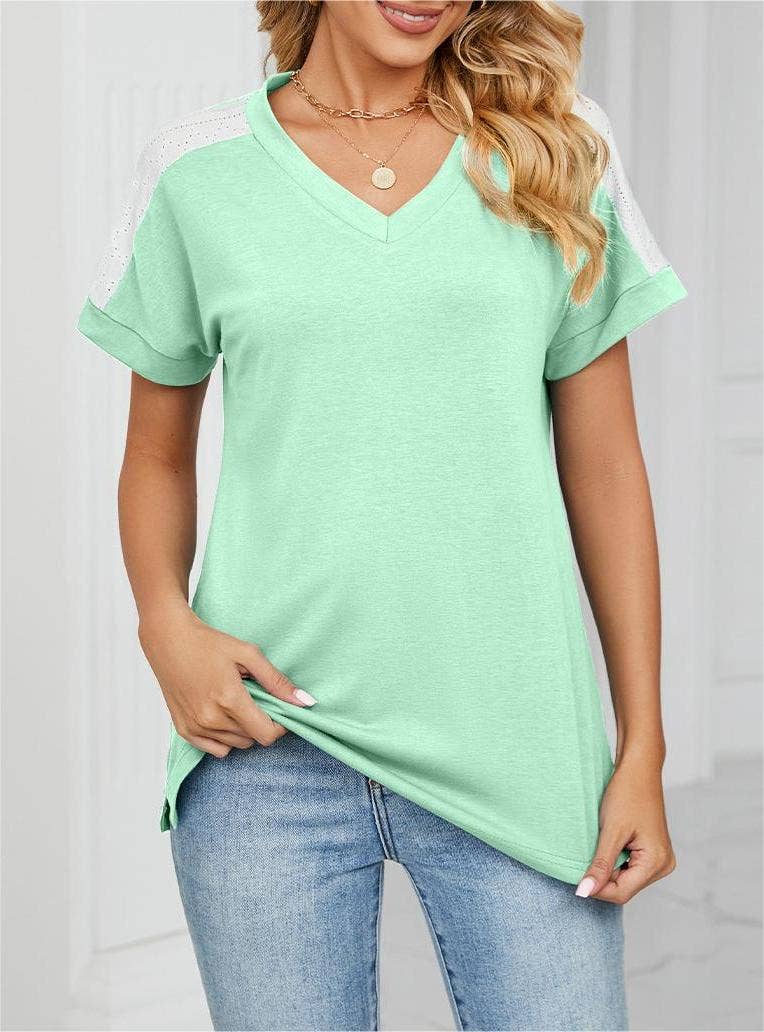 Rosa Clothing - Wholesale T-Shirt - Women's - Stylish contrast color loose short-sleeved t-shirt top13