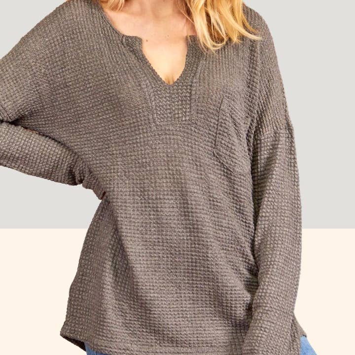 Waffle V neck pocket top P17634-PLUS and other Purchase Wholesale ds034. Free Returns & Net 60 Terms on Faire trending on Faire.