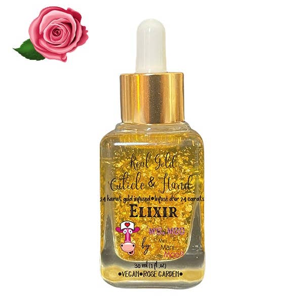 Ms. Moo 24k gold ELIXIR for hands and cuticles ROSE GARDEN for wholesale by MiniManiMoo!!