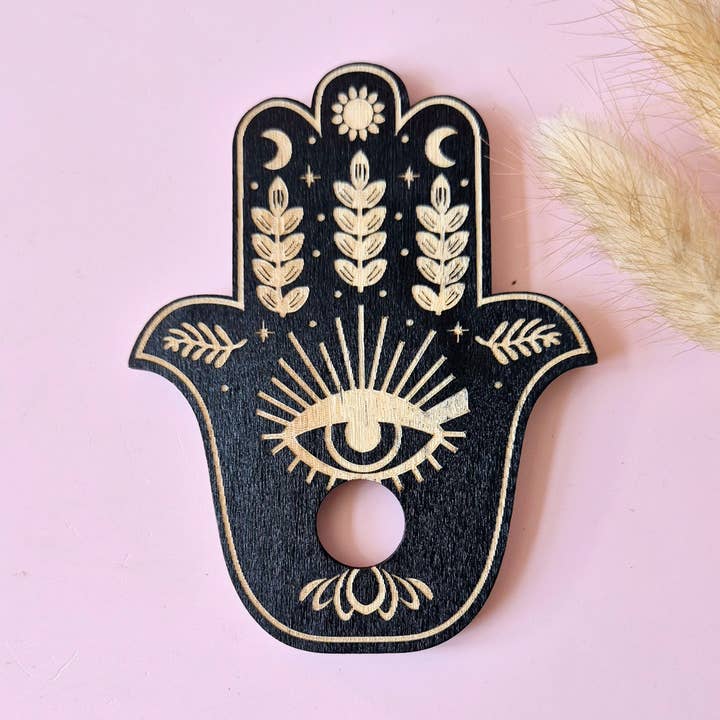 Wooden Gemstone Sphere Holder – Hamsa Hand for wholesale by Moonlight Gemstones