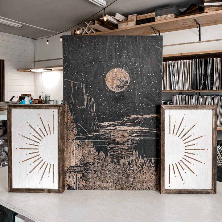 Birch and Home Handmade - Wholesale Gallery Wall Set - Billy Chinook Lake & Sunburst Artwork Set1