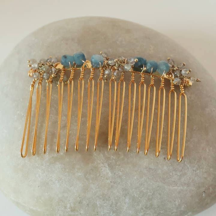 Aquamarine and Labradorite Hair Jewelry for wholesale by Elektra Jewelry