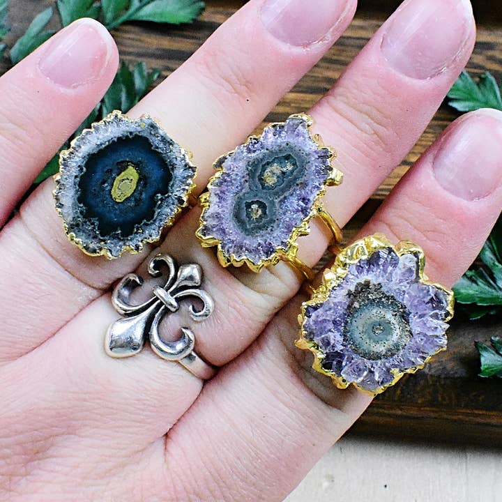 Ewelina Pas Jewelry - Wholesale Cocktail/Statement Ring - Gold Amethyst Stalactite Statement Ring0