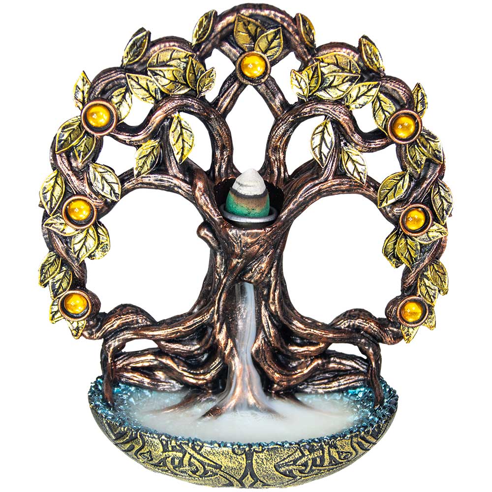 Kheops International - Wholesale Incense Holder - Polyresin Backflow Incense Burner - Tree of Life w/ Gems1