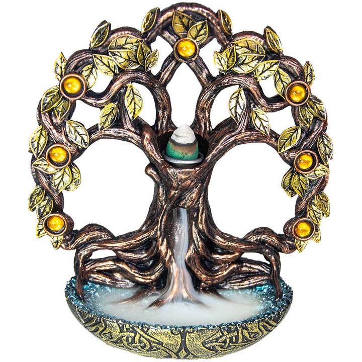 Kheops International - Wholesale Incense Holder - Polyresin Backflow Incense Burner - Tree of Life w/ Gems1