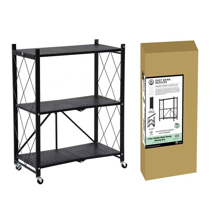J&V TEXTILES - Wholesale Free-standing shelf - Assembled Black Foldable Metal Storage Shelving Unit - 3 Sizes!12