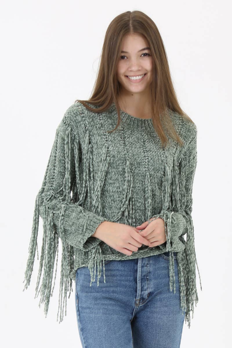 ANGIE - Wholesale Knit Sweater - Women's - XHH31-ASIS CHENILLE FRINGE PULLOVER SWEATER13
