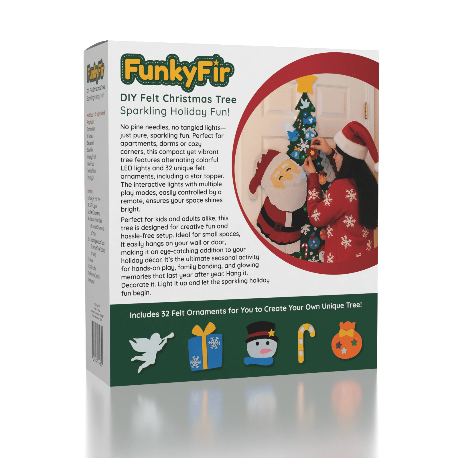 Showcase - Wholesale Christmas Decoration - FunkyFir DIY 63" Felt Christmas Tree Wall Hanging w/ LED Lights & Ornaments1