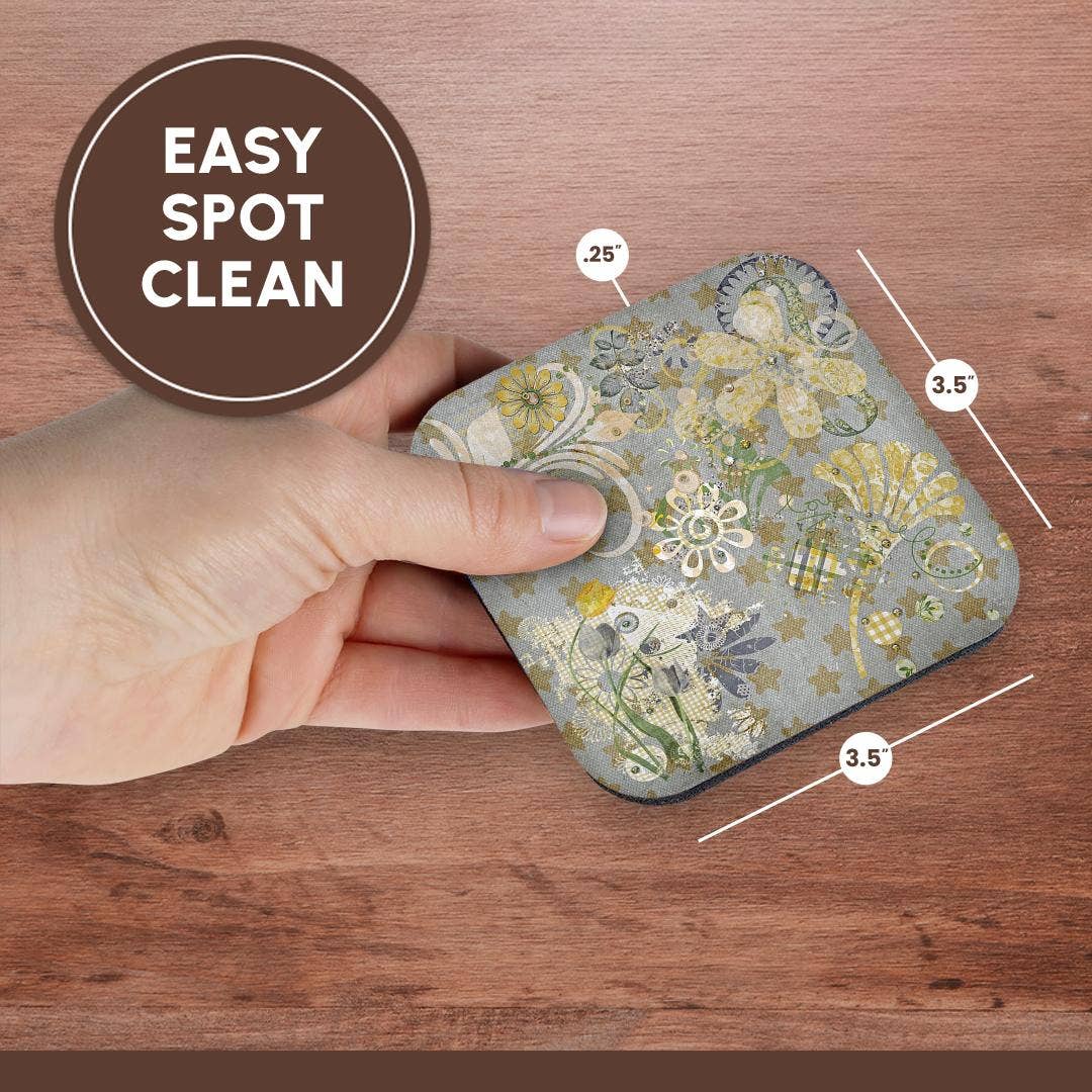 3dRose - Wholesale Coasters - 3dRose, Image of Abstract Star, Flower Design Of Yellow, Gray, Green, Blue, Coaster13