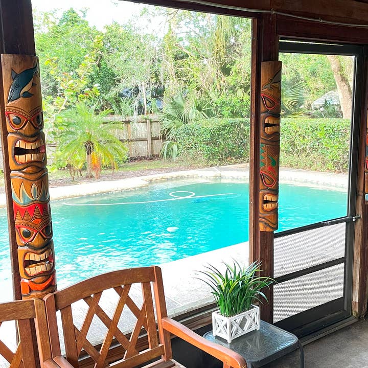 Zeckos - Venta al por mayor Escultura - Juego de 3 máscaras tiki dobles con tótem de animales marinos para decoración de pared
