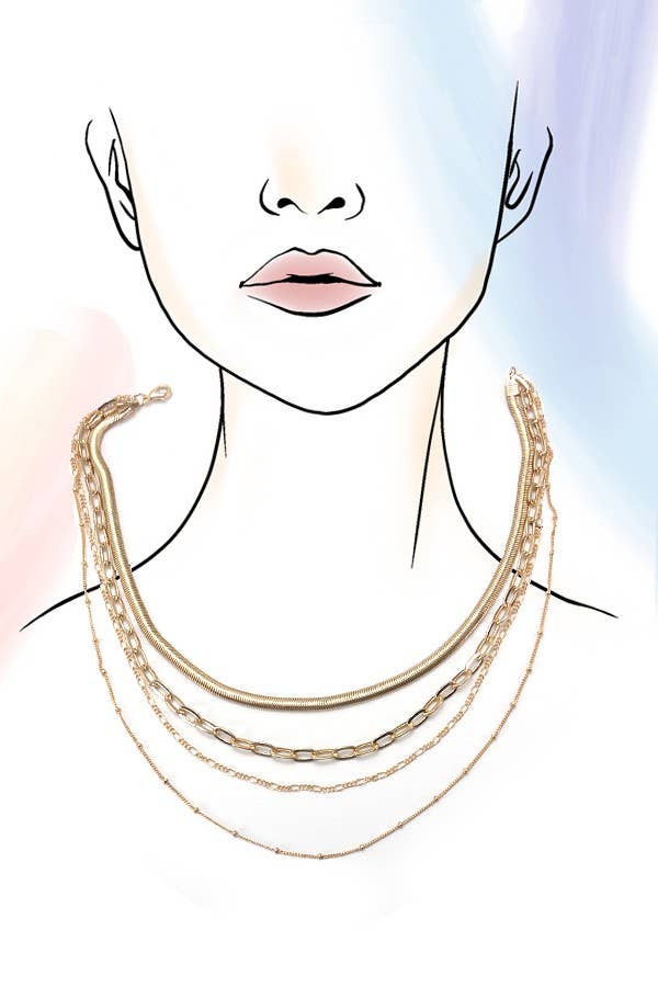 GOLD MULTI LAYER LINK HERRINGBONE CHAIN NECKLACE | 25N868 for wholesale on Faire2