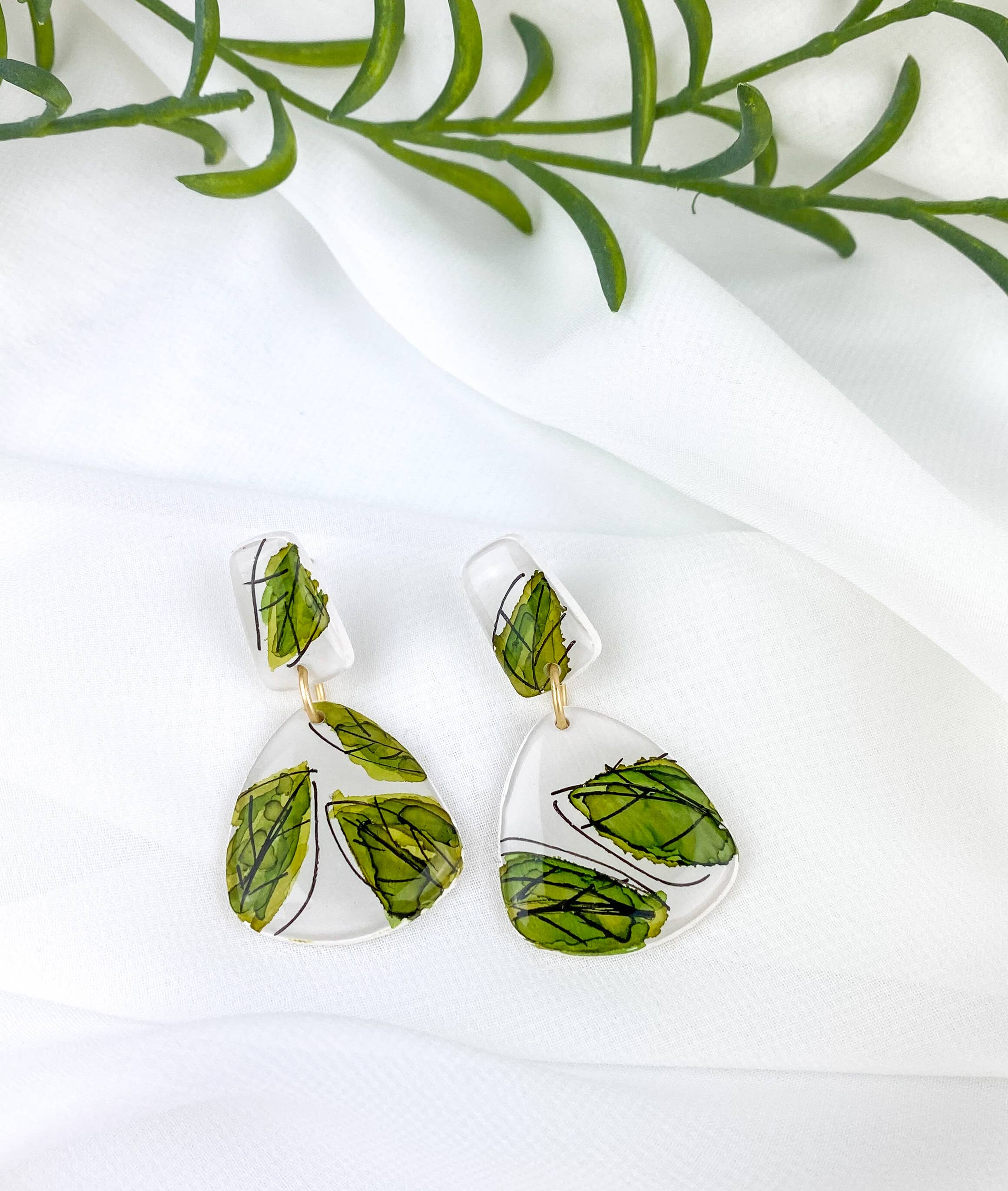 Light Shine - Wholesale Dangle Earrings - Hand Painted Sketchy Flower Clay Earring | Statement Drop0