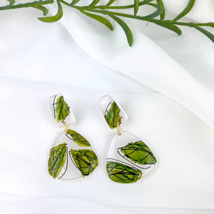 Light Shine - Wholesale Dangle Earrings - Hand Painted Sketchy Flower Clay Earring | Statement Drop