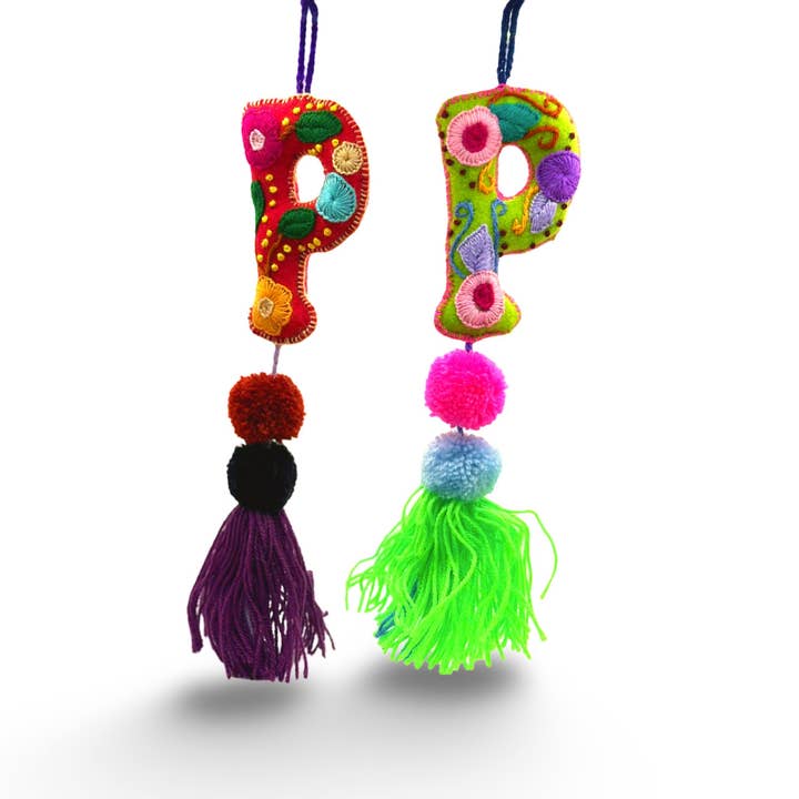 P Letter Alphabet Multicolored Felted Embroidered Charm for wholesale by Sanyork Fair Trade