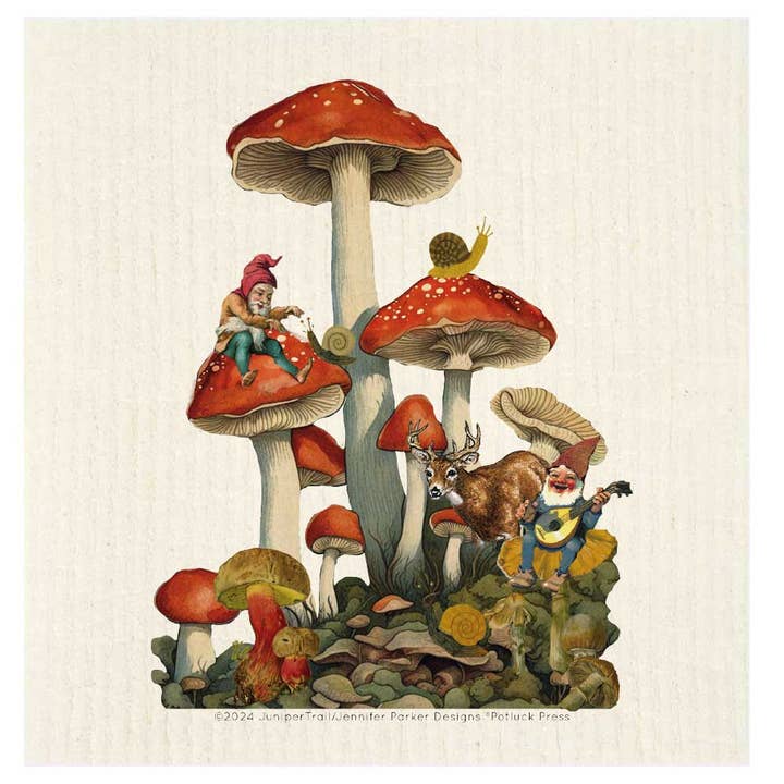 Strofinaccio svedese Gnomi sui funghi per la vendita all'ingrosso da parte di Potluck Press
