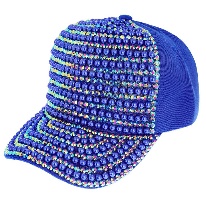 SP Sophia Collection - Wholesale Baseball Cap - Women's - Iridescent Rhinestone & Pearl Bling Baseball Cap2