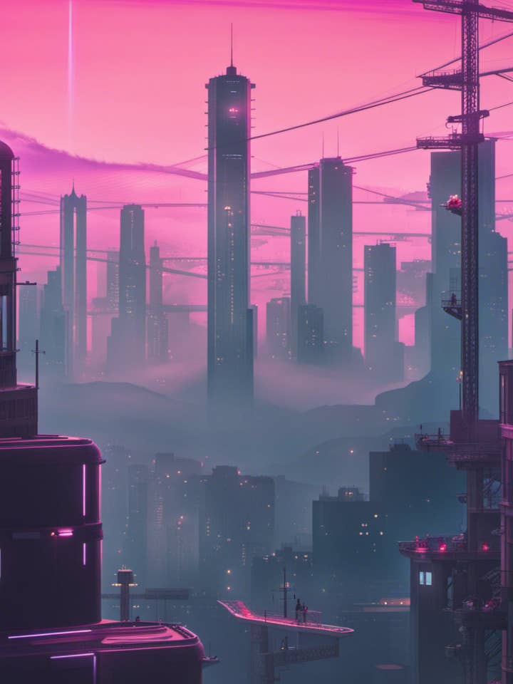 Digitale Illustration der Stadt der Zukunft von Vaporwave für den Großhandel von Keep Calm Collection