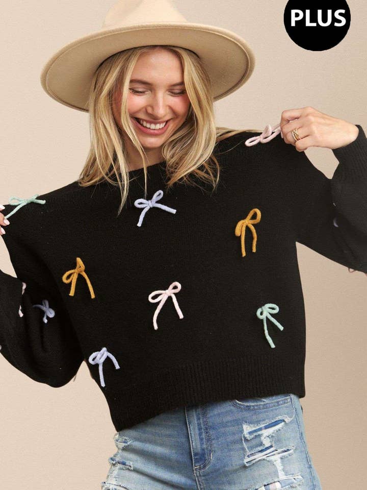 LESW3584X-PULL CHIC AVEC NŒUD POUR GRANDE TAILLE pour la vente par Madelyn