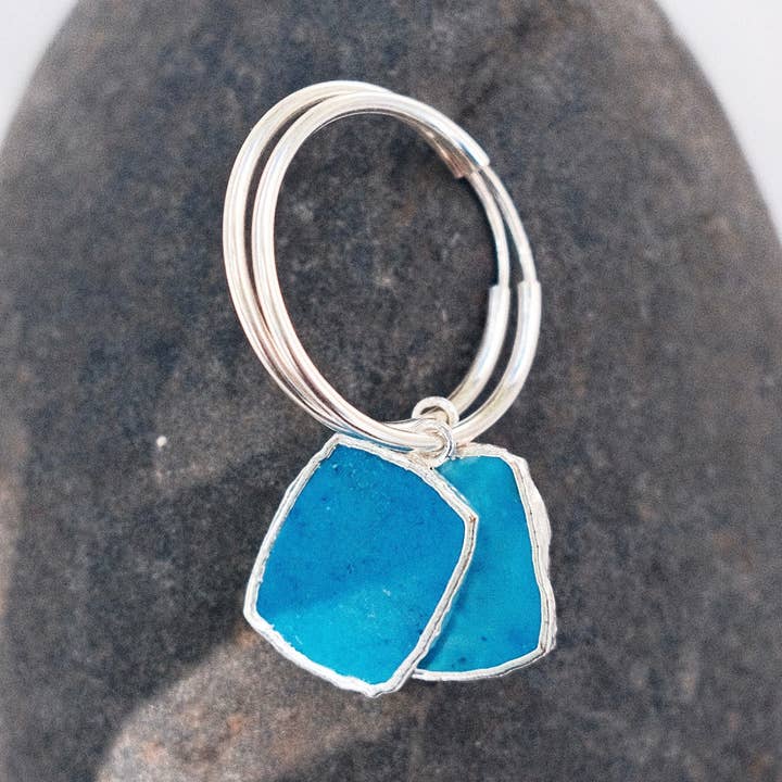 Ke Aloha Jewelry – wholesale Hoop earrings – Howlite Turquoise Silver Medium Hoop Earrings - Silver Alaka'i0