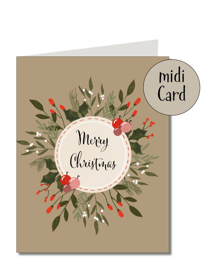 Midikarte Klapp Merry Christmas plant wreath for wholesale by KEITCARDS