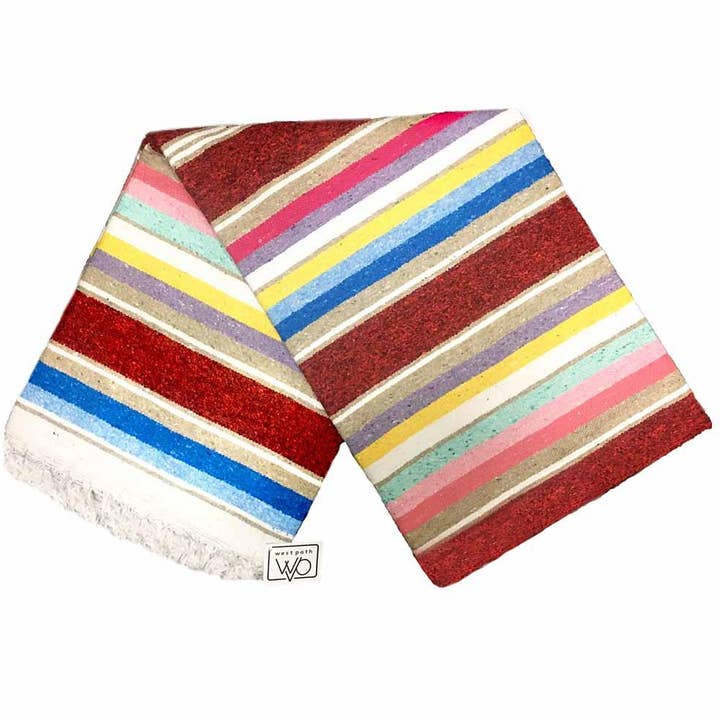 West Path - Wholesale Picnic Blanket - 100% Cotton Red Pastel Serape Mexican Blanket1
