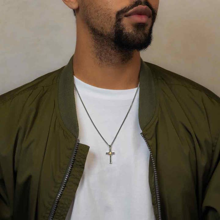 Nina Designs - Wholesale Pendant/Charm Necklace - Men's Necklace Mixed Metal Compass Cross 22 Inch1