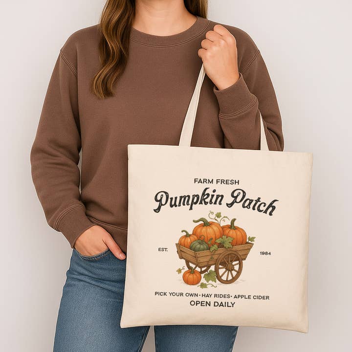DaisyChainDesignCo - Wholesale Tote Bag - Women's - Farm Fresh Pumpkin Patch Canvas Tote Bag