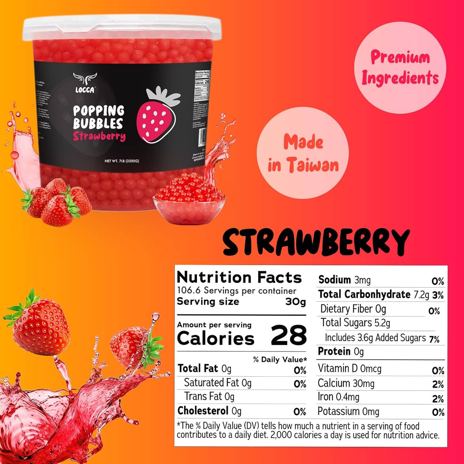 Locca - Wholesale Tea Bags - Strawberry Popping Boba Pearls 7Lbs1