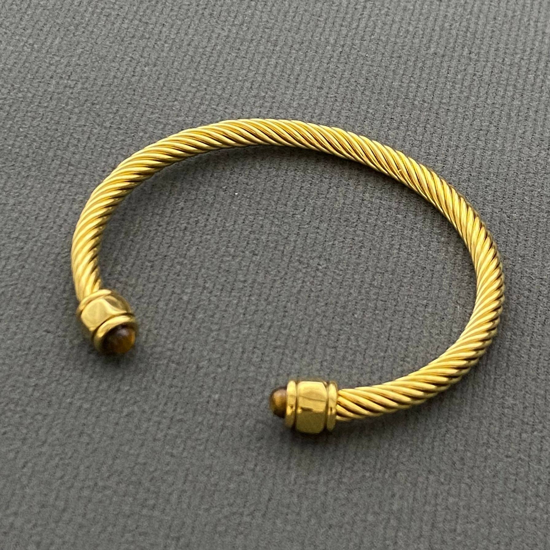 Mio Queena - Wholesale Cuff Bracelet - Inlaid Stone 18K Gold Plated Stainless Steel Spiral Cuff-FGS1