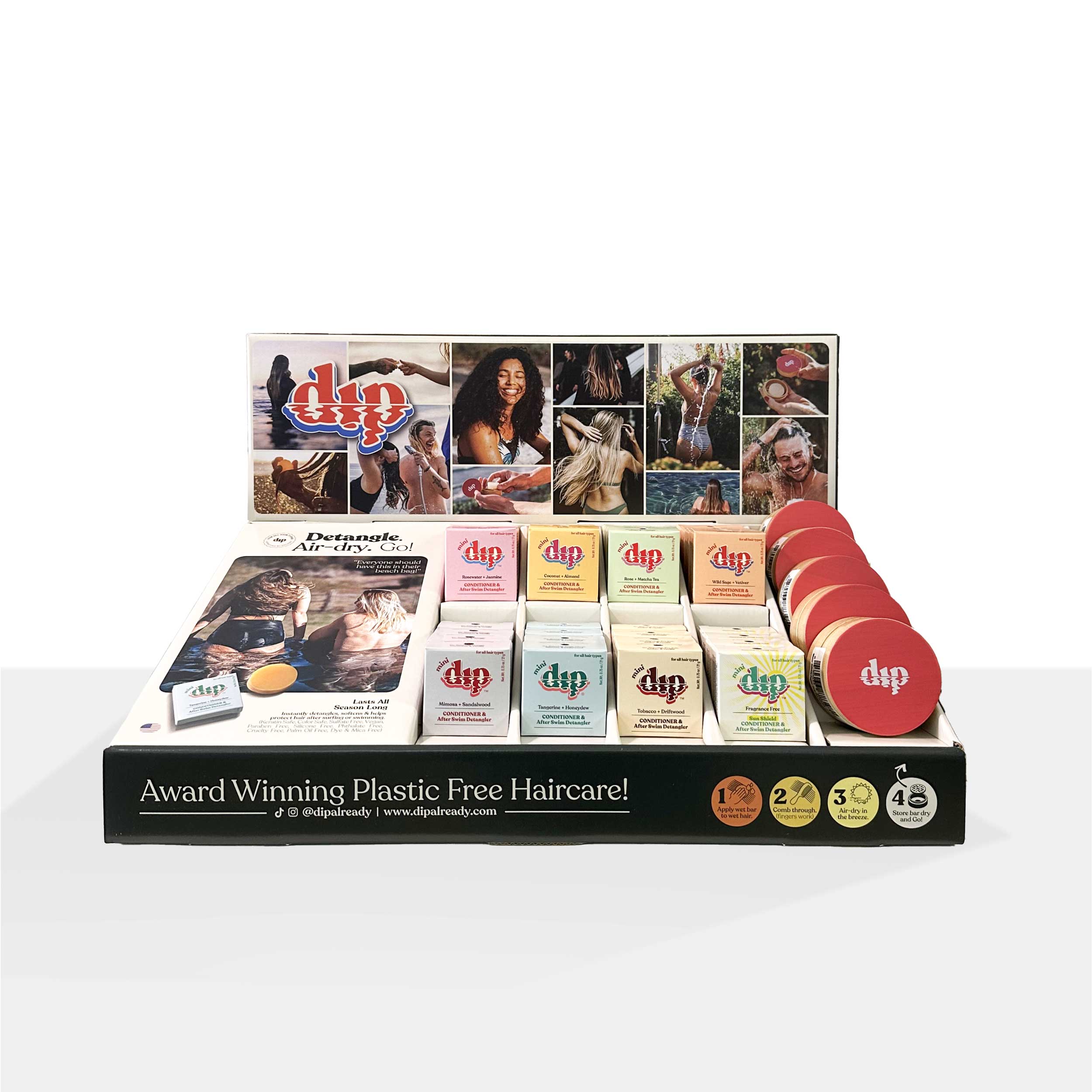 Dip - Wholesale Retailer Display - Beauty & Wellness - Filled Countertop Display for After Swim & Surf1